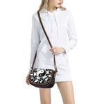 Black And White Chinese Zodiac Print Saddle Bag