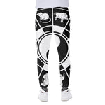 Black And White Chinese Zodiac Print Scuba Joggers