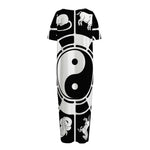 Black And White Chinese Zodiac Print Short Sleeve Long Nightdress