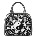 Black And White Chinese Zodiac Print Shoulder Handbag