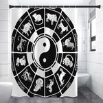 Black And White Chinese Zodiac Print Shower Curtain