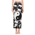 Black And White Chinese Zodiac Print Side Slit Maxi Skirt