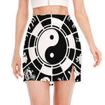 Black And White Chinese Zodiac Print Side Slit Mini Skirt