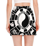 Black And White Chinese Zodiac Print Side Slit Mini Skirt
