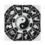 Black And White Chinese Zodiac Print Silk Bandana