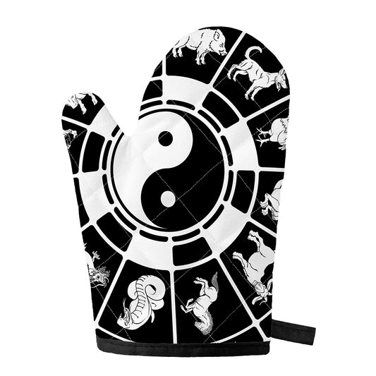 Black And White Chinese Zodiac Print Single Oven Mitt