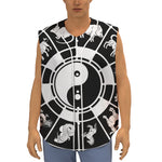 Black And White Chinese Zodiac Print Sleeveless Baseball Jersey