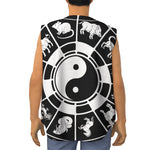 Black And White Chinese Zodiac Print Sleeveless Baseball Jersey