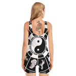 Black And White Chinese Zodiac Print Sleeveless One Piece Swimsuit