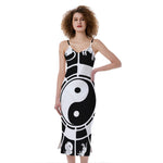 Black And White Chinese Zodiac Print Slim Fit Midi Cami Dress