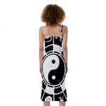 Black And White Chinese Zodiac Print Slim Fit Midi Cami Dress