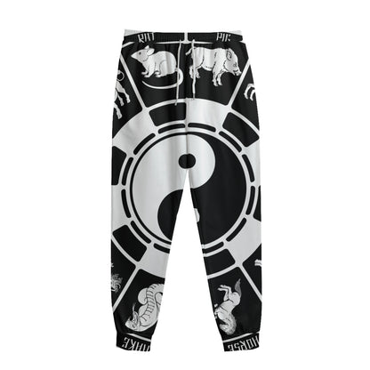 Black And White Chinese Zodiac Print Sweatpants