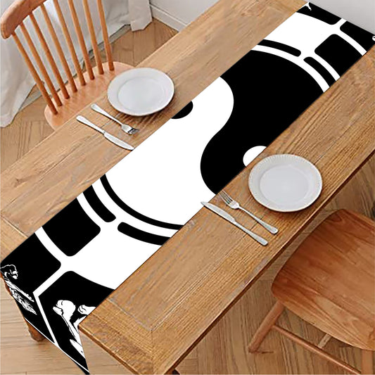 Black And White Chinese Zodiac Print Table Runner