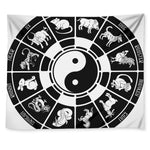 Black And White Chinese Zodiac Print Tapestry