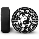 Black And White Chinese Zodiac Print Tire Cover