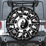 Black And White Chinese Zodiac Print Tire Cover With Camera Hole