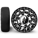 Black And White Chinese Zodiac Print Tire Cover With Camera Hole