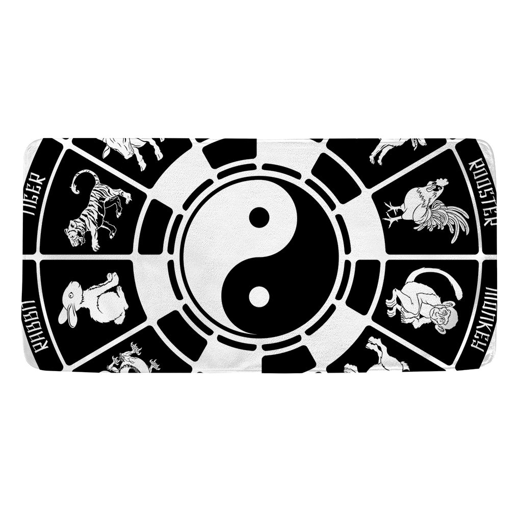 Black And White Chinese Zodiac Print Towel