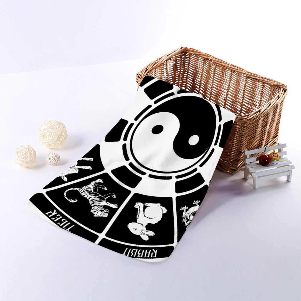 Black And White Chinese Zodiac Print Towel