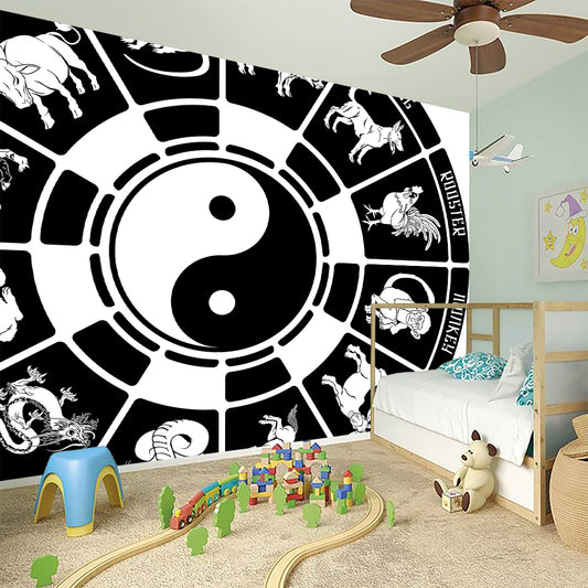 Black And White Chinese Zodiac Print Wall Sticker