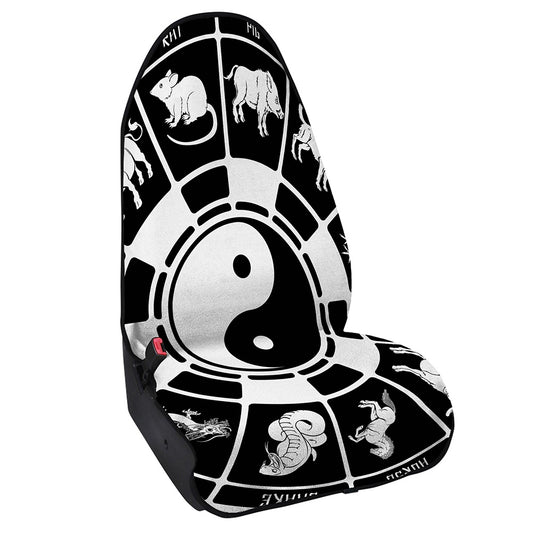 Black And White Chinese Zodiac Print Waterproof Car Seat Cover