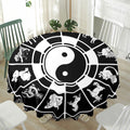 Black And White Chinese Zodiac Print Waterproof Round Tablecloth
