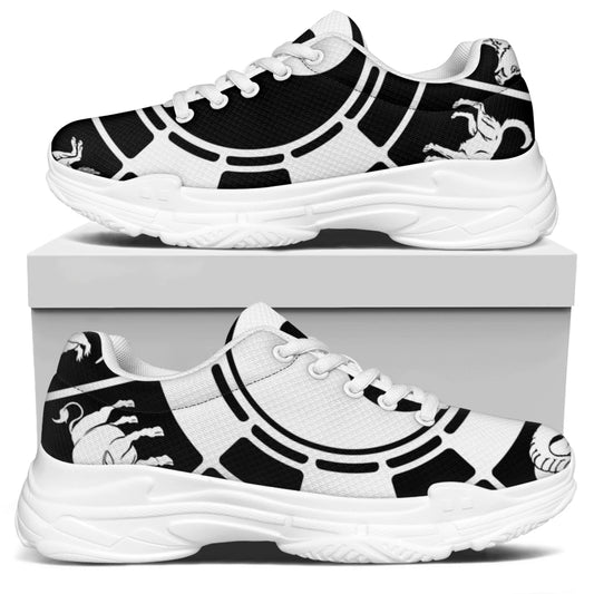 Black And White Chinese Zodiac Print White Chunky Shoes