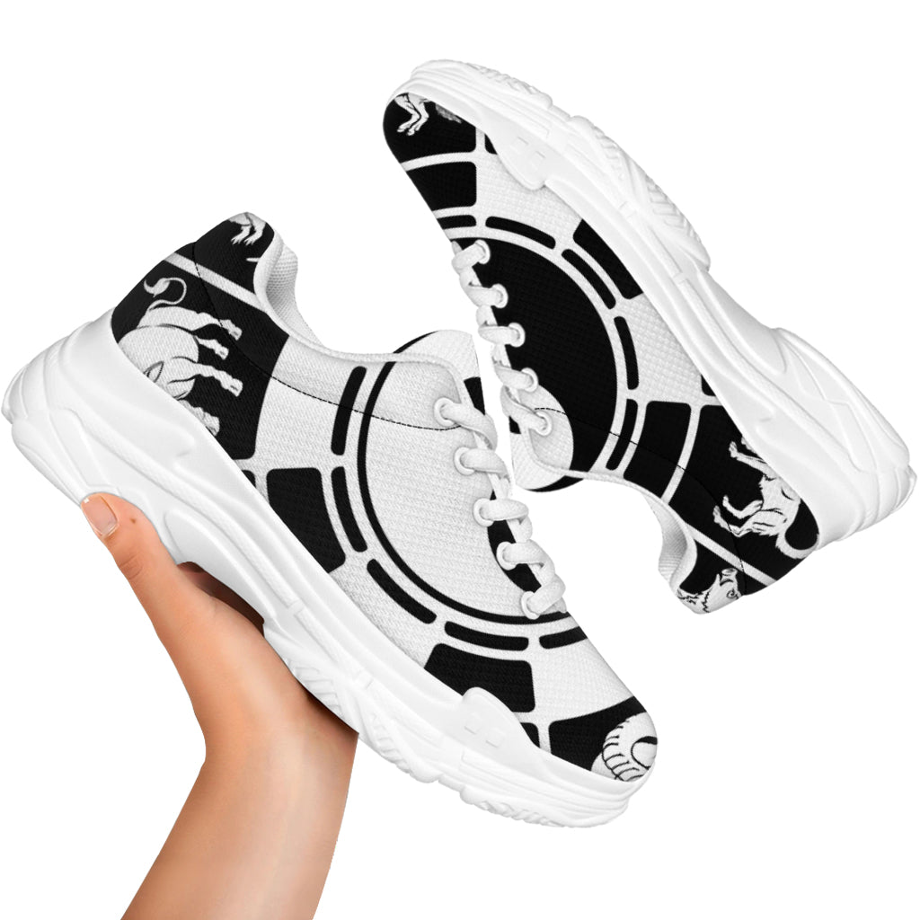 Black And White Chinese Zodiac Print White Chunky Shoes