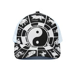 Black And White Chinese Zodiac Print White Mesh Trucker Cap