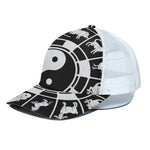 Black And White Chinese Zodiac Print White Mesh Trucker Cap
