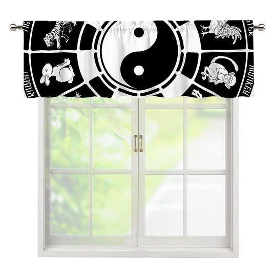 Black And White Chinese Zodiac Print Window Valance