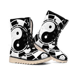 Black And White Chinese Zodiac Print Winter Boots