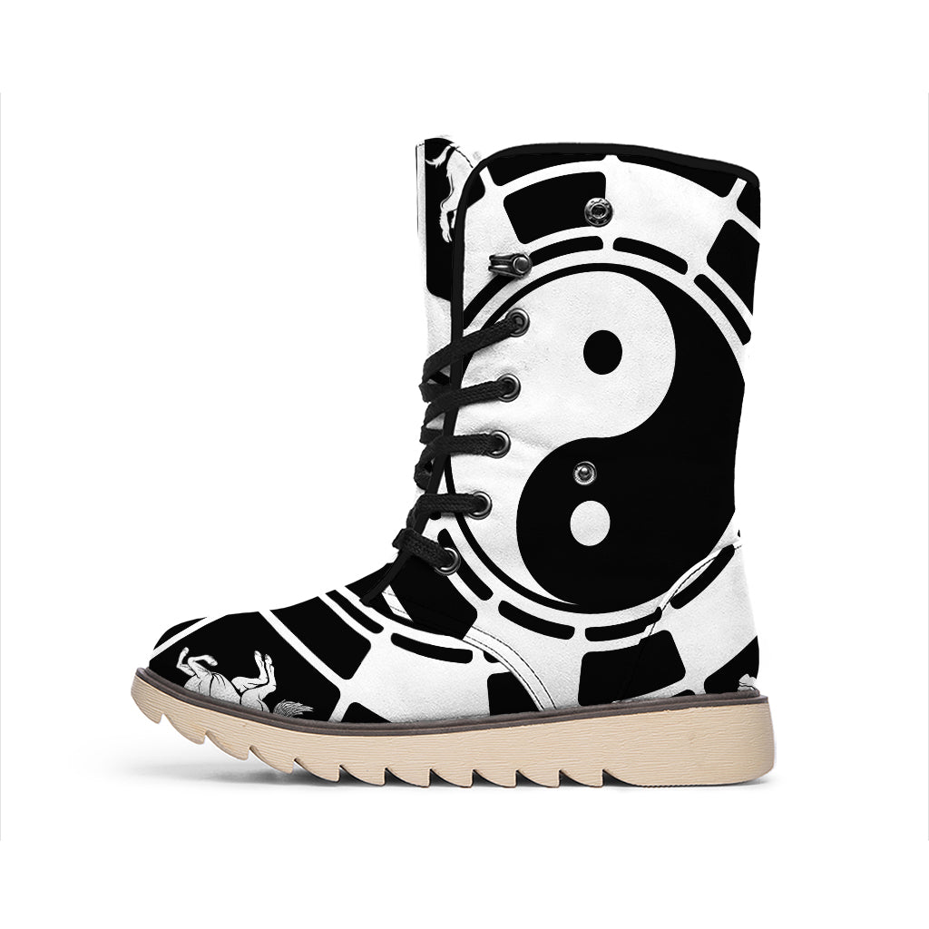 Black And White Chinese Zodiac Print Winter Boots