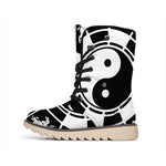 Black And White Chinese Zodiac Print Winter Boots