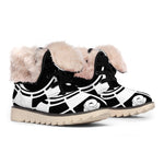 Black And White Chinese Zodiac Print Winter Boots