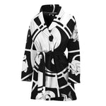 Black And White Chinese Zodiac Print Women's Bathrobe