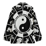 Black And White Chinese Zodiac Print Women's Blazer