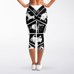 Black And White Chinese Zodiac Print Women's Capri Leggings