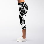 Black And White Chinese Zodiac Print Women's Capri Leggings