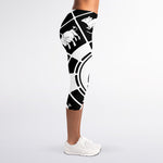 Black And White Chinese Zodiac Print Women's Capri Leggings