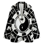 Black And White Chinese Zodiac Print Women's Cotton Blazer