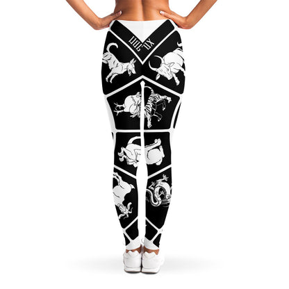 Black And White Chinese Zodiac Print Women's Leggings