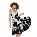 Black And White Chinese Zodiac Print Women's Sleeveless Dress