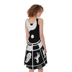 Black And White Chinese Zodiac Print Women's Sleeveless Dress