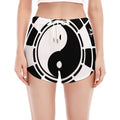 Black And White Chinese Zodiac Print Women's Split Running Shorts