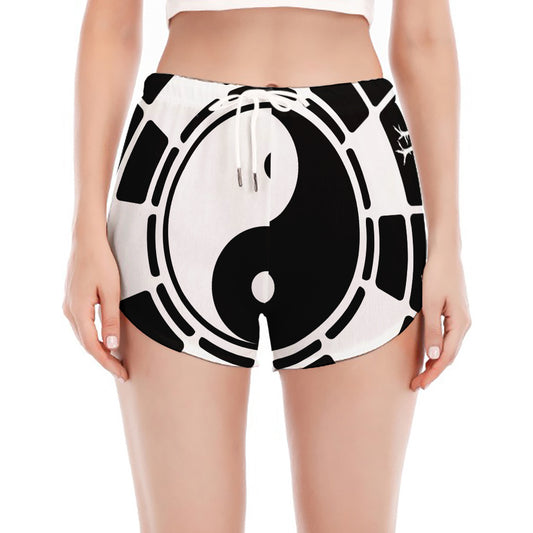 Black And White Chinese Zodiac Print Women's Split Running Shorts