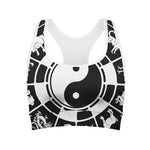 Black And White Chinese Zodiac Print Women's Sports Bra