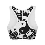 Black And White Chinese Zodiac Print Women's Sports Bra