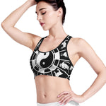 Black And White Chinese Zodiac Print Women's Sports Bra
