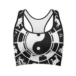 Black And White Chinese Zodiac Print Women's Sports Bra